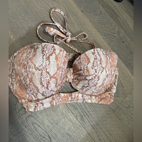 Shade & Shore Lurex Snake Print Women's LightlyLined KnoFront Bikini Top 34D NWT - Picture 3 of 13